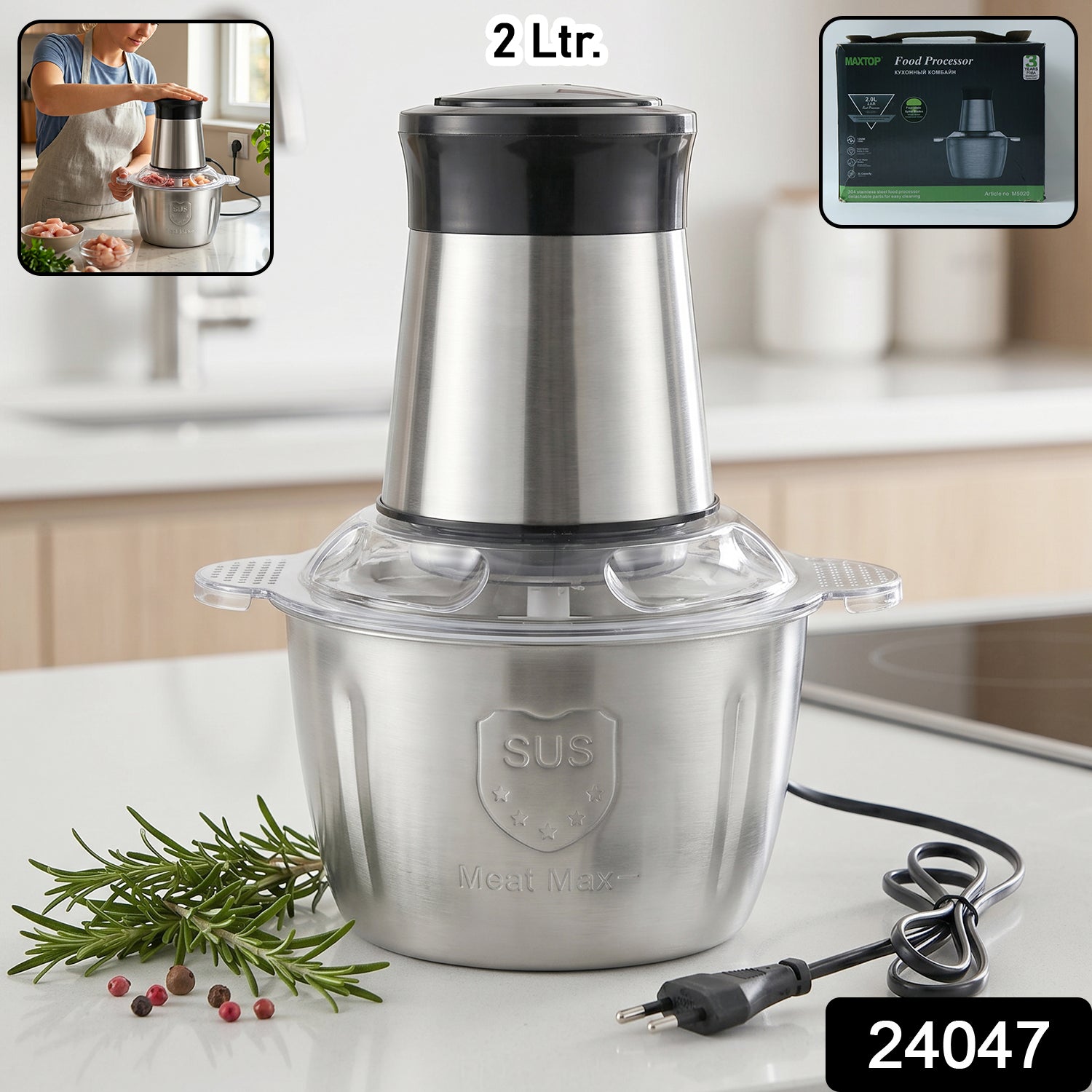 Electric Ss Food Processor 2 Litre Vegetable Chopper Mixer Grinder (1 Pc)