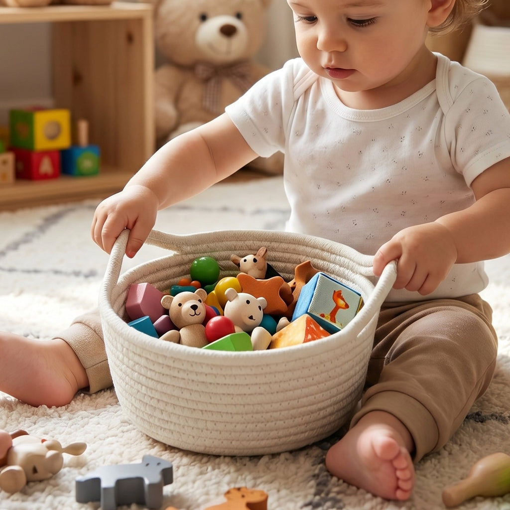 Cotton Rope Woven Storage Basket With Handles For Toys And Organizing (1 Pc)