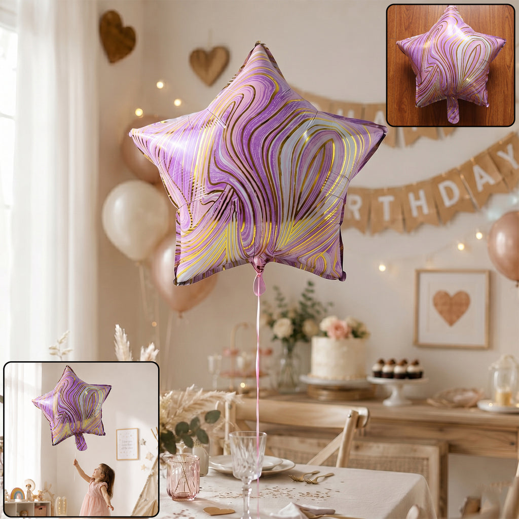Star Marble Design Foil Balloon For Party Decoration 1 Pc