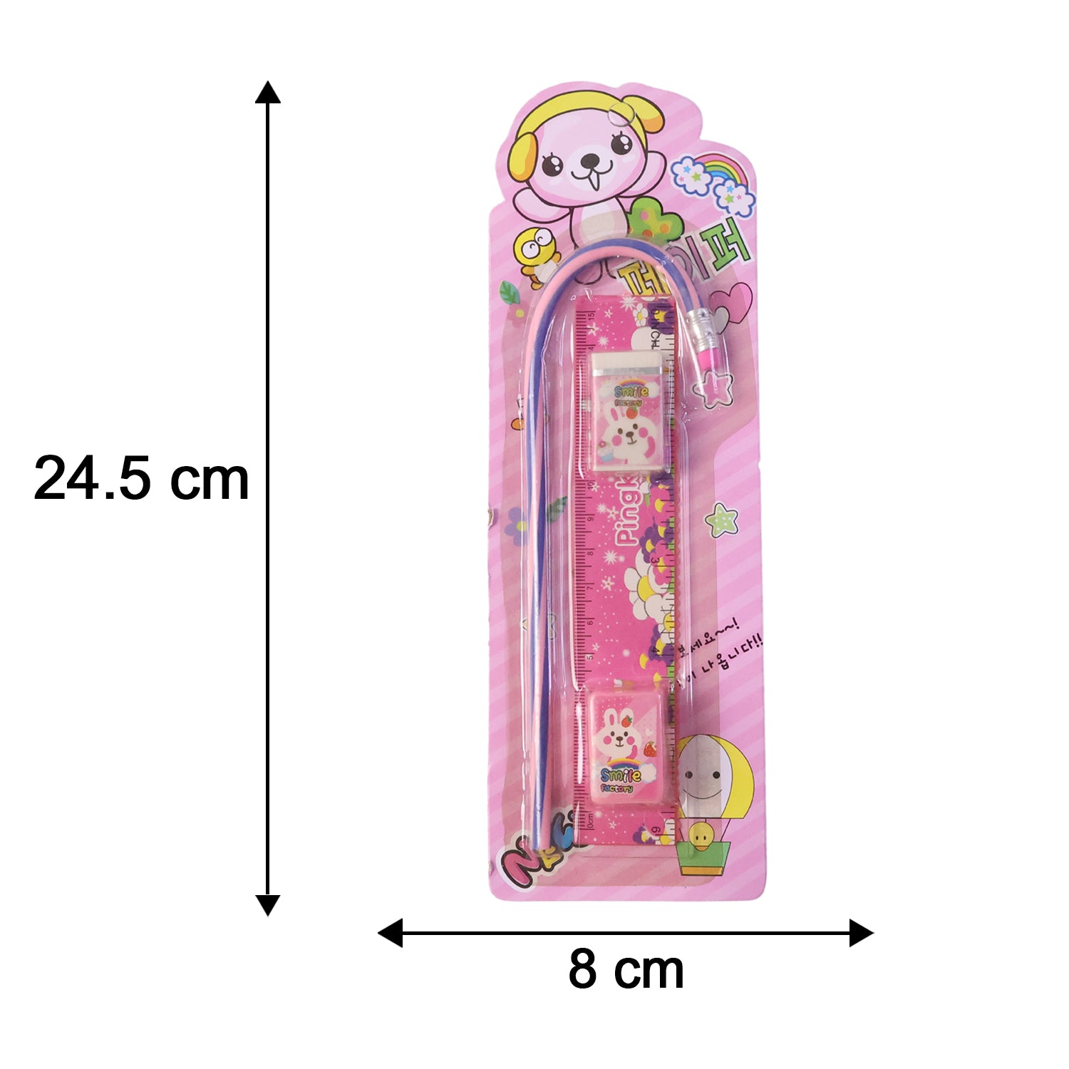 4-in-1 Cute Pink Stationery Set With Ruler Pencil Eraser  Sharpener