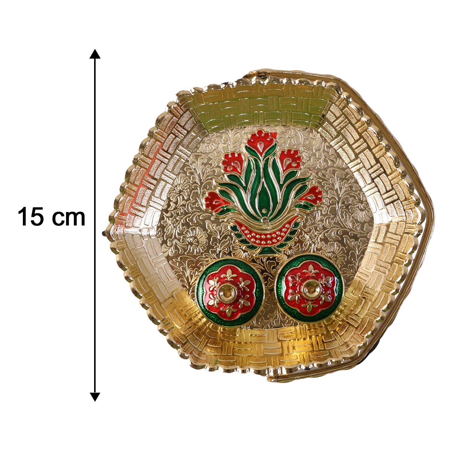 Kumkum Kankavati Basket With Handle Golden Haldi Roli Chawal Pooja Set (1 Pc)