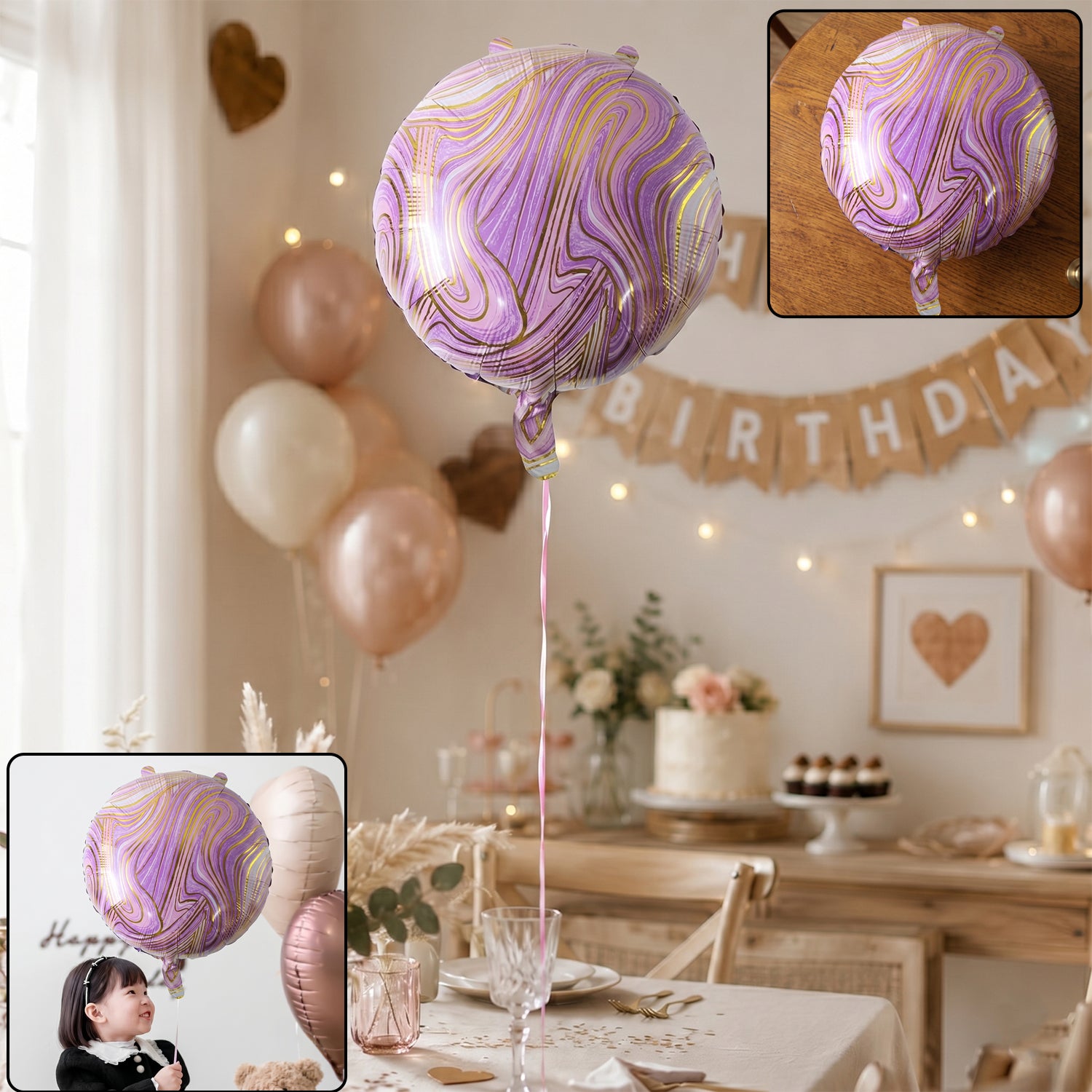 Round Marble Design Foil Balloon For Party Decoration (1 Pc)