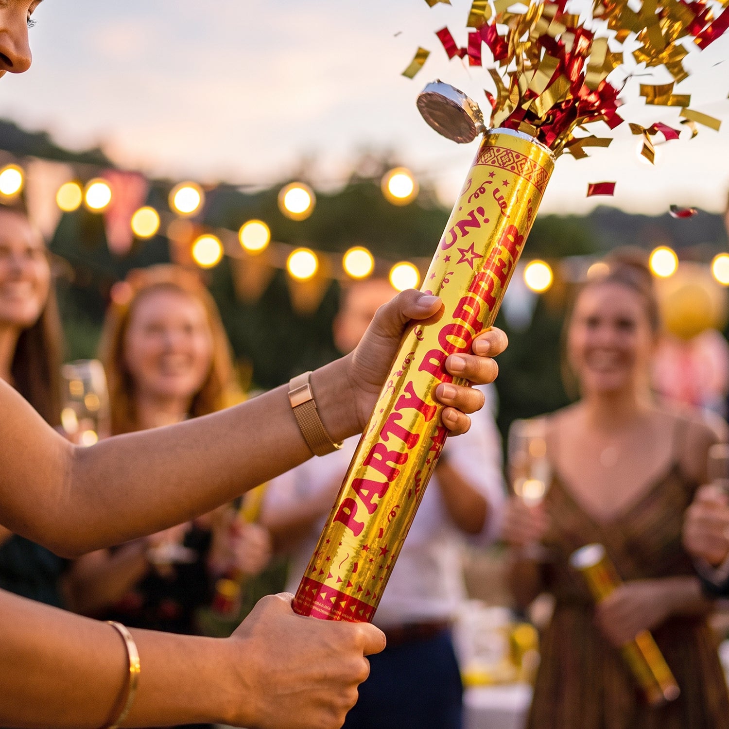 Golden Party Popper Confetti Cannon Shooter For Birthday And Celebration (1 Pc)