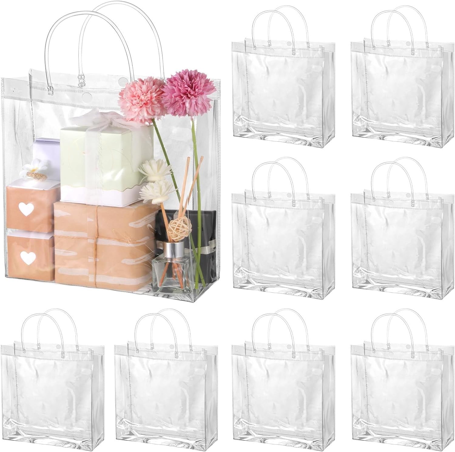 Medium Transparent PVC Plastic Bag Goodie Bags With Handle Gift bag, Carry Bags, gift bag, gift for Gifting, Return Gifts, Birthday, Wedding, Party, Festivals, Events (Medium)(24 X 24 x 8)cm - Image 2