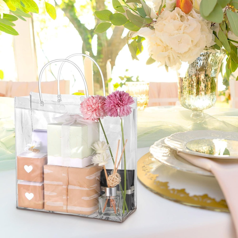 pack of 40pcs Medium Transparent PVC Plastic Bag Goodie Bags With Handle Gift bag, Carry Bags, gift bag, gift for Gifting, Return Gifts, Birthday, Wedding, Party, Festivals, Events (Medium)(24 X 24 x 8)cm