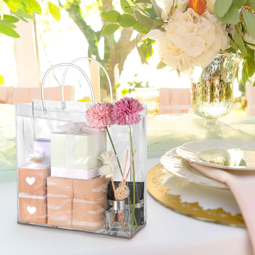 pack of 40pcs Medium Transparent PVC Plastic Bag Goodie Bags With Handle Gift bag, Carry Bags, gift bag, gift for Gifting, Return Gifts, Birthday, Wedding, Party, Festivals, Events (Medium)(24 X 24 x 8)cm