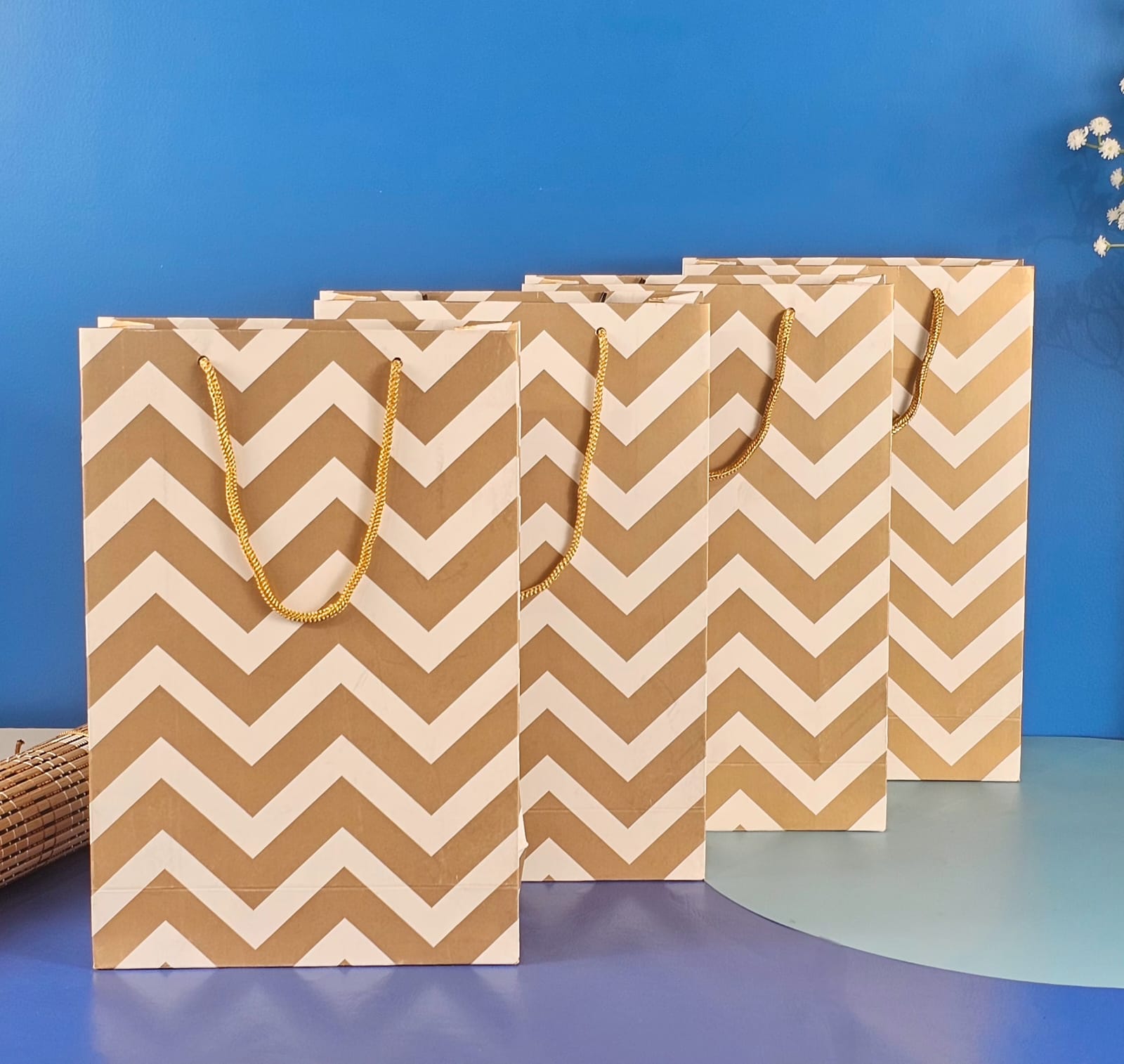 Medium Golden Gift Paper Bags for Return Gifts Carry Bags for Gifting,valentine gift bag,wedding Marriage Engagment party shopping bag box (golden color)(Medium) - Image 2