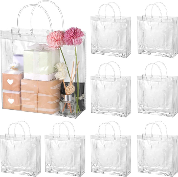 pack of 40pcs Medium Transparent PVC Plastic Bag Goodie Bags With Handle Gift bag, Carry Bags, gift bag, gift for Gifting, Return Gifts, Birthday, Wedding, Party, Festivals, Events (Medium)(24 X 24 x 8)cm