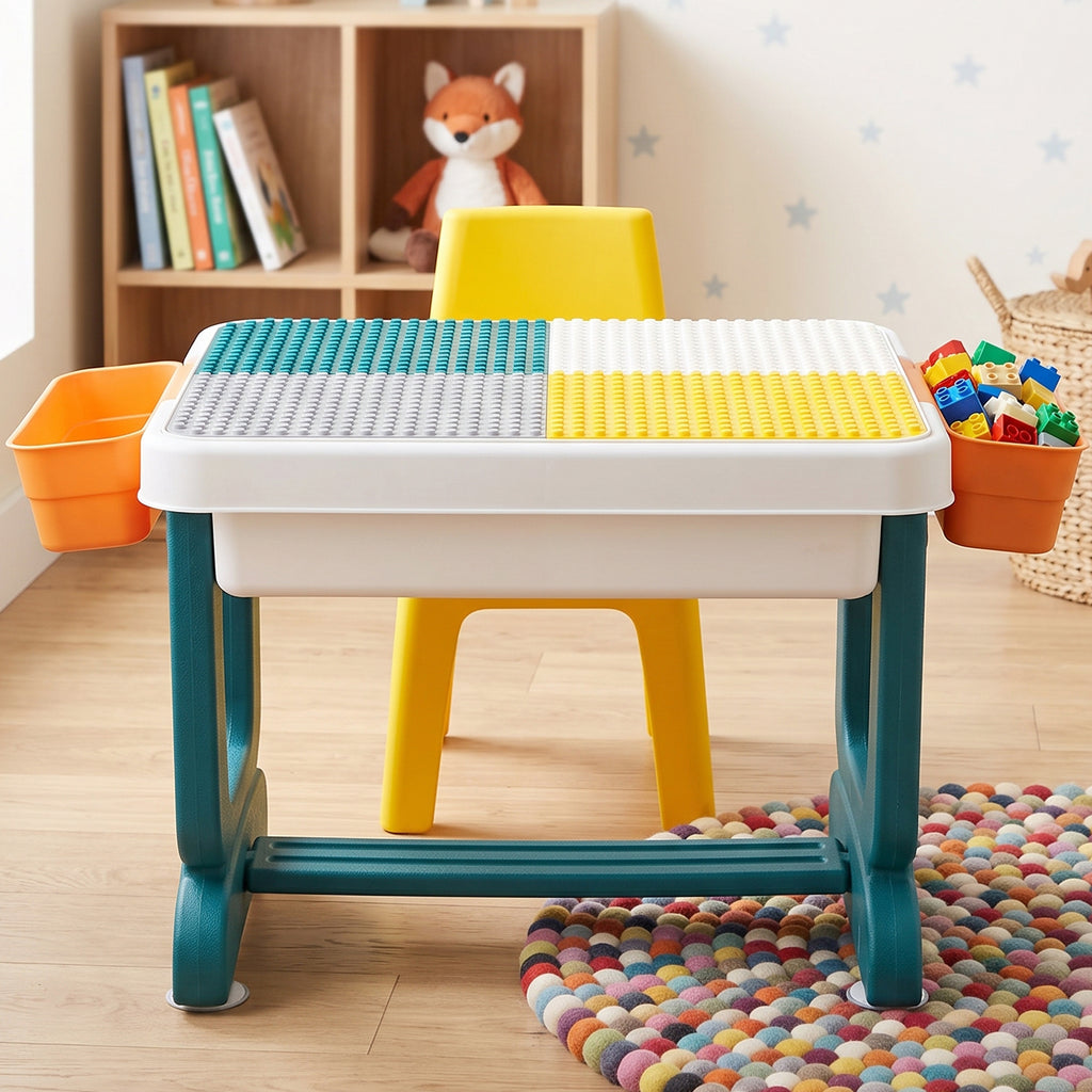 Kids Building Block Activity Table And Chair Set With Storage Bins (2 Pc Set)