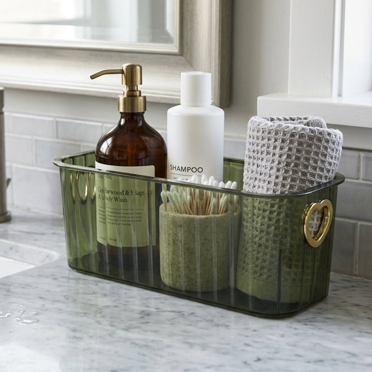 Plastic Storage Basket Transparent Ribbed Organizer with Handles (1 Pc) - Image 3