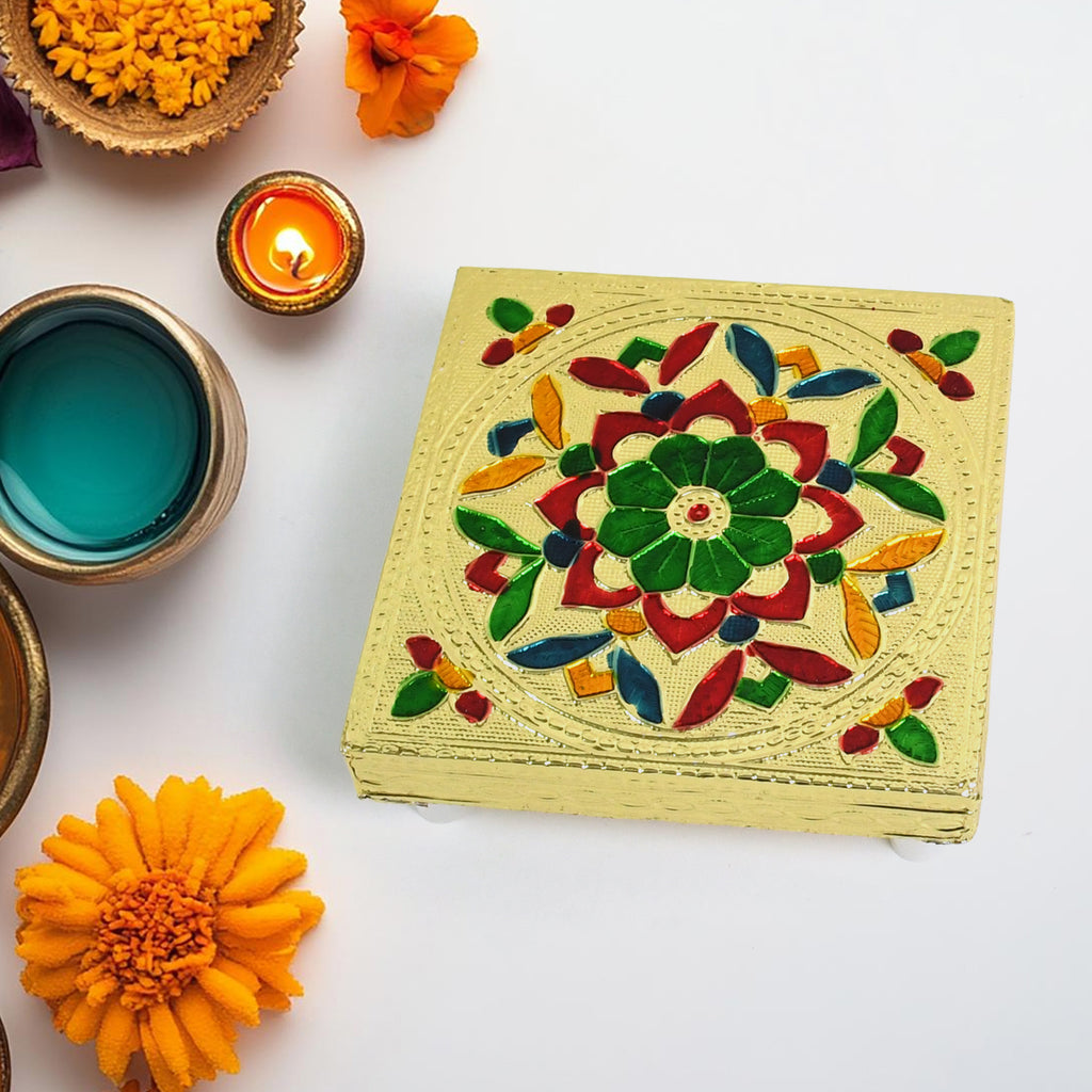 2122 Multipurpose Traditional Decorative Design Wooden Chowkibajot (1 Pc Set)