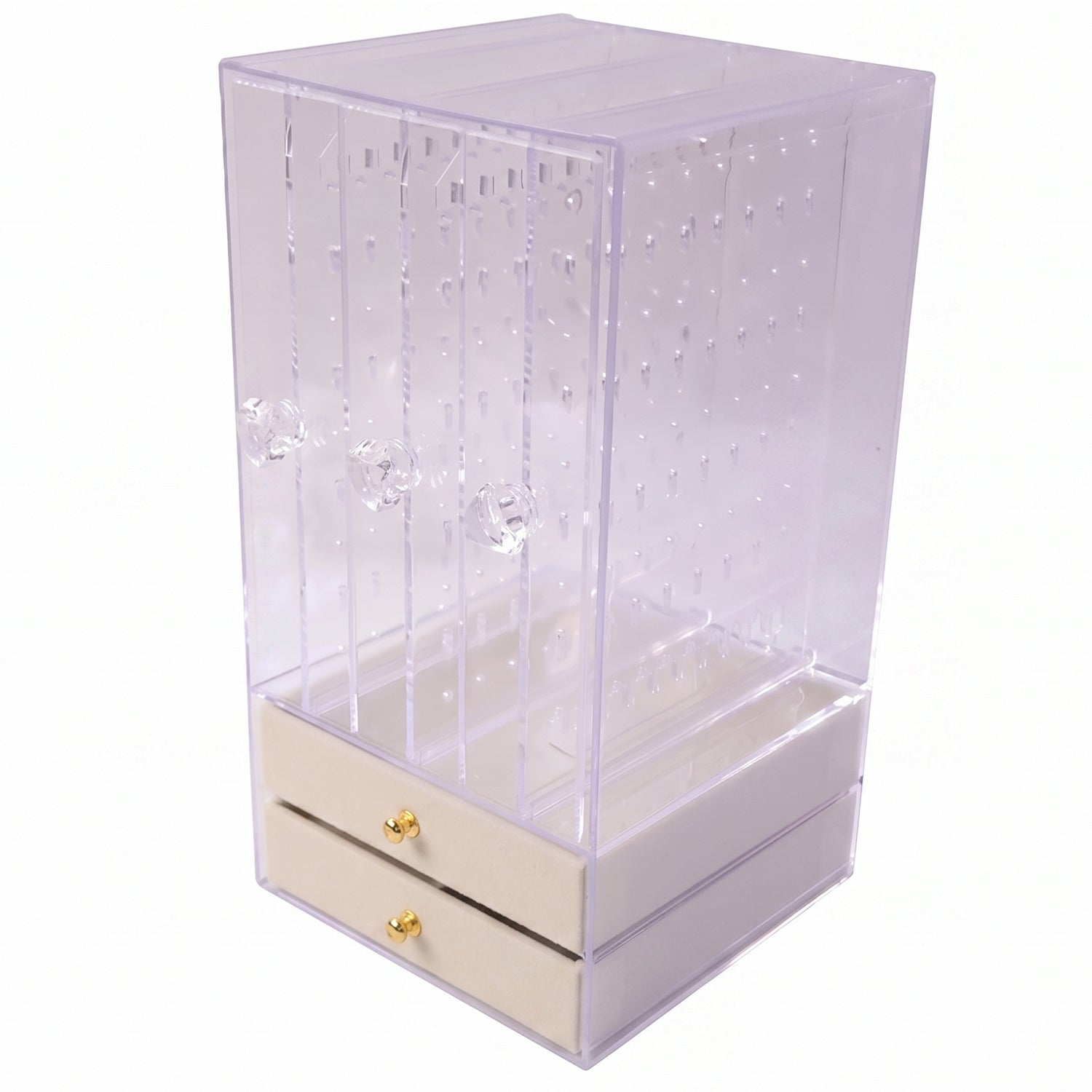 Acrylic Jewelry Organizer Box 3 Hanging Panels And 2 Drawers For Earrings (1 Set)