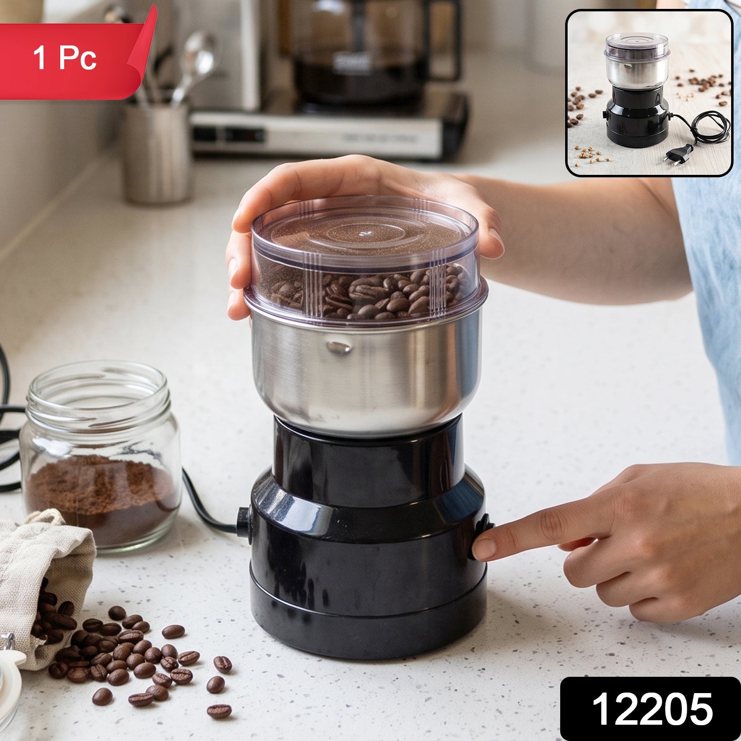 Electric Coffee Grinder Stainless Steel Blade Spice Grinder Machine (1 Pc)