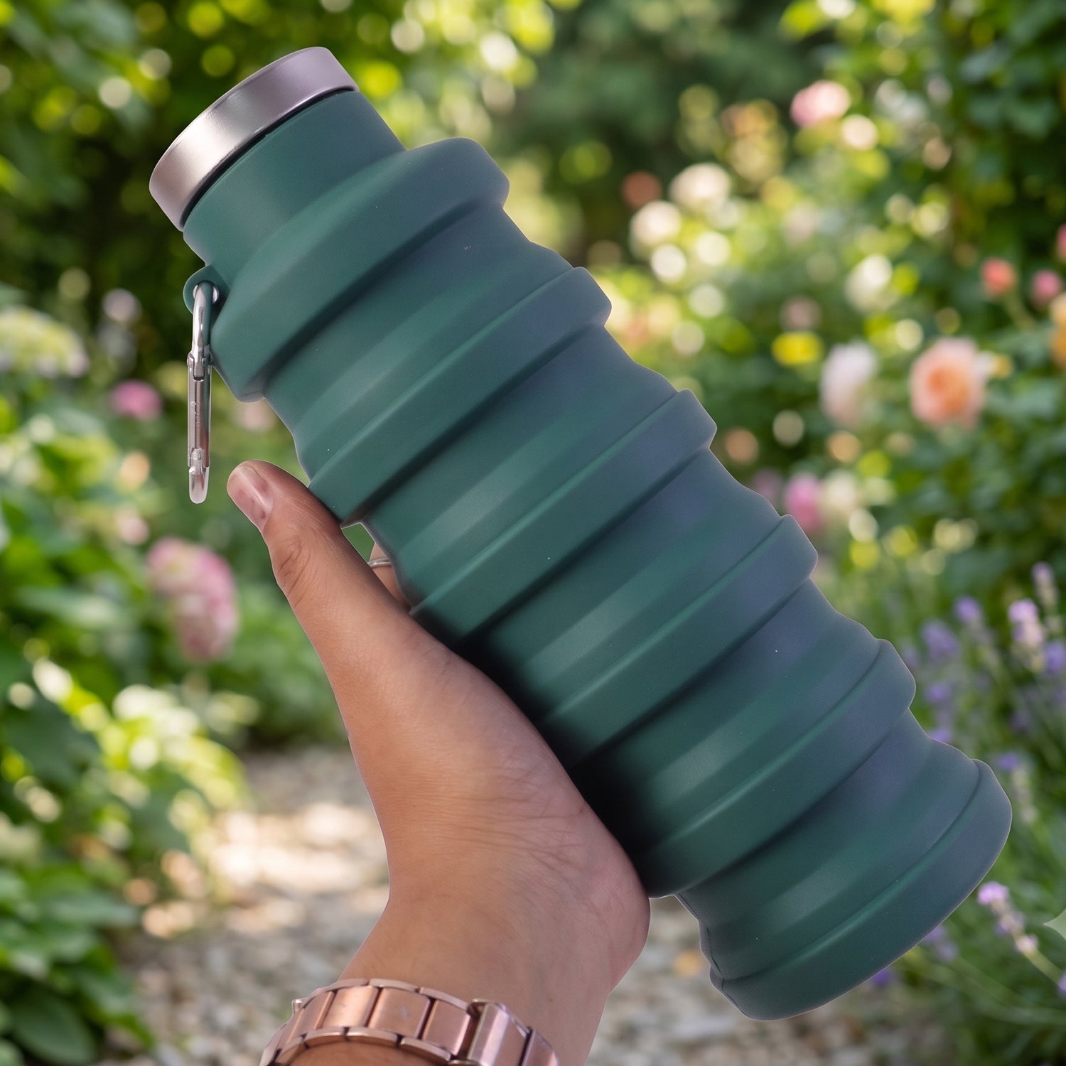 Silicone Foldable Collapsible Leak Proof Travel Sports Water Bottle 500ml (1 Pc)