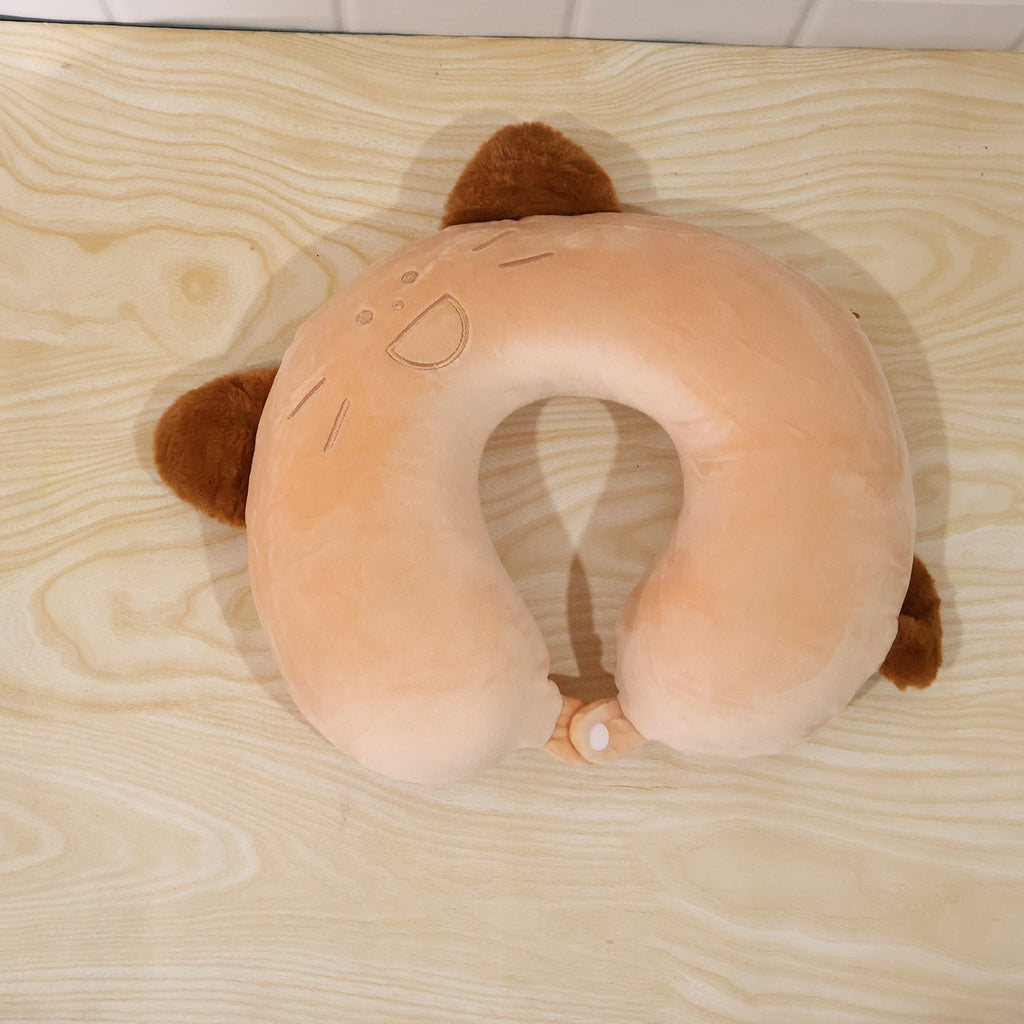 U-shaped Travel Neck Pillow Cute Cat Soft Plush Pillow With Ears (1 Pc)