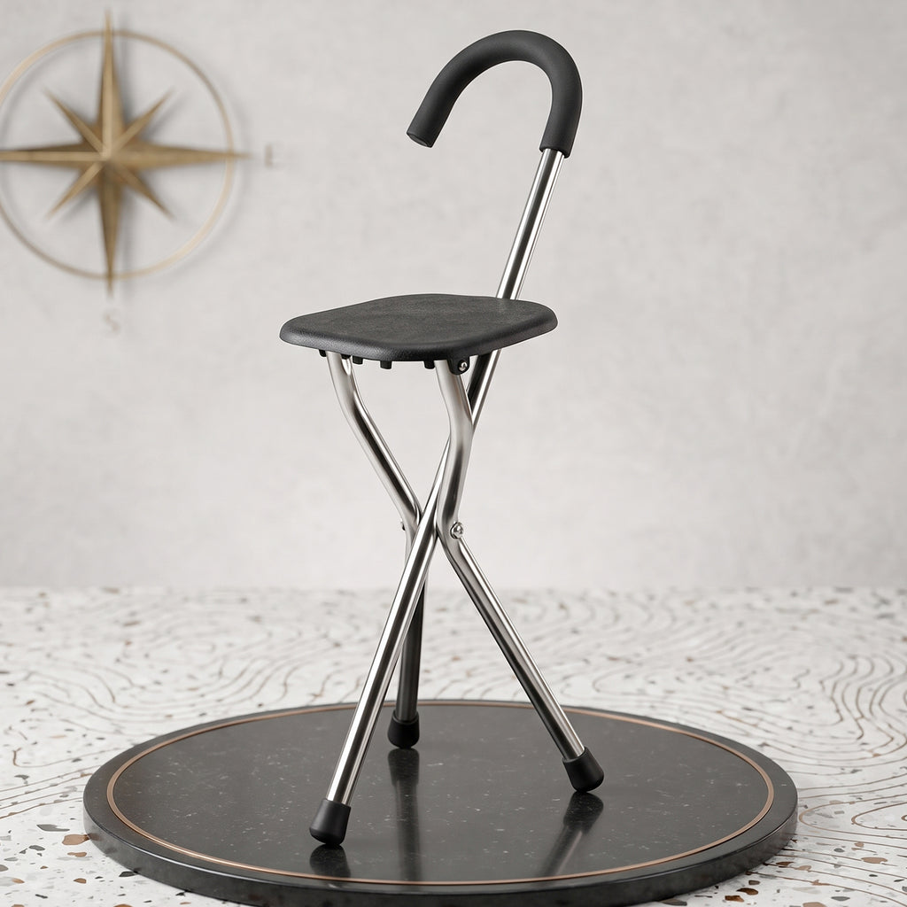 Folding Walking Stick With Seat 3 Leg Cane Stool Chair Support Stand (1 Pc)