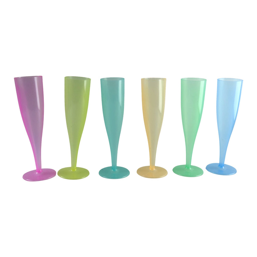 Reusable Plastic Champagne Flutes Wine Glasses Set Assorted Colours (6 Pc Set)