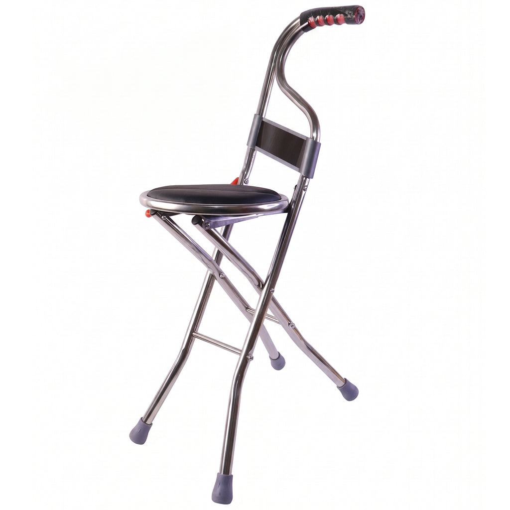 Folding Walking Stick With Seat And Backrest 4 Leg Cane Stool Chair (1 Pc)