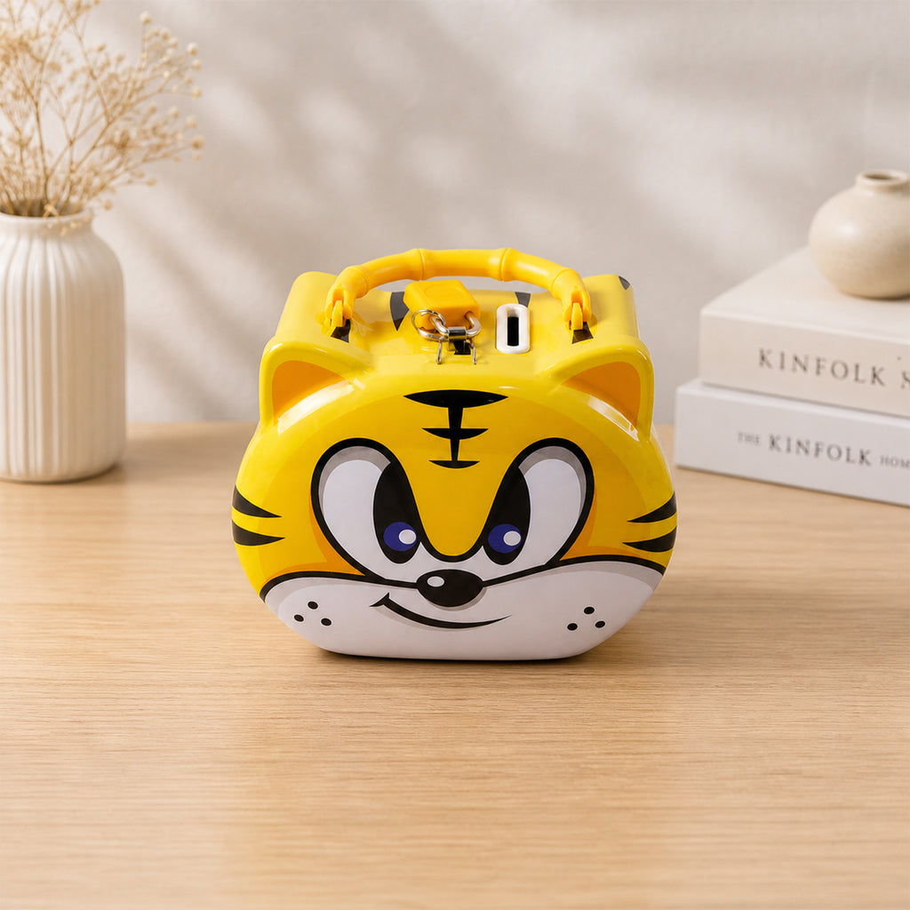 Cute Cartoon Design Metal Piggy Bank With Lock And Key (1 Pc Mix Design)