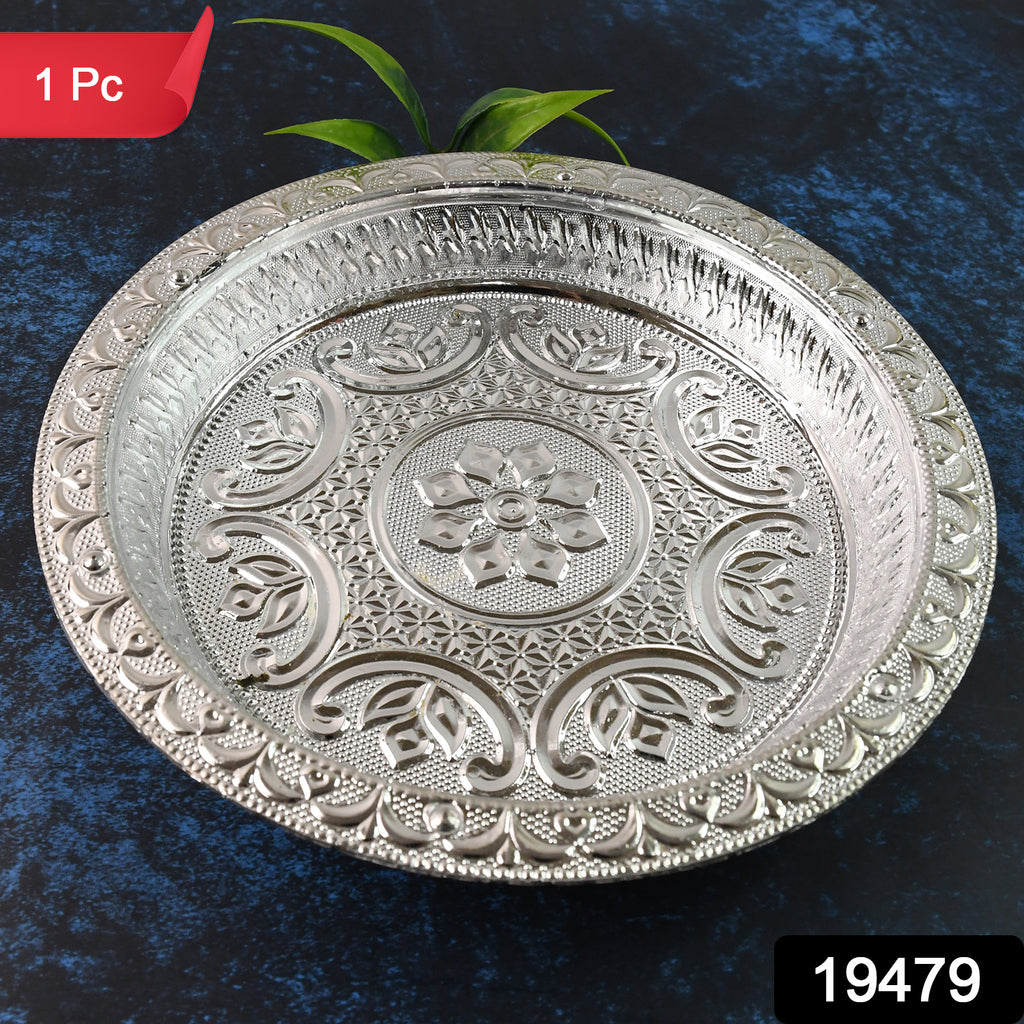 Traditional Silver Finish Plastic Pooja Thali (1 Pc)