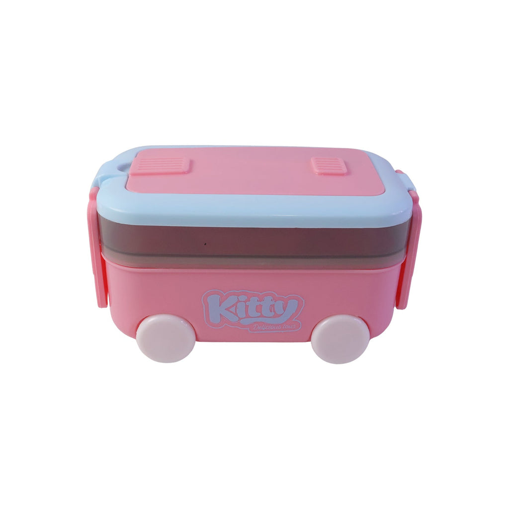Car Shape Kids Lunch Box With Wheels Spoon And Fork For School Tiffin (1 Set)
