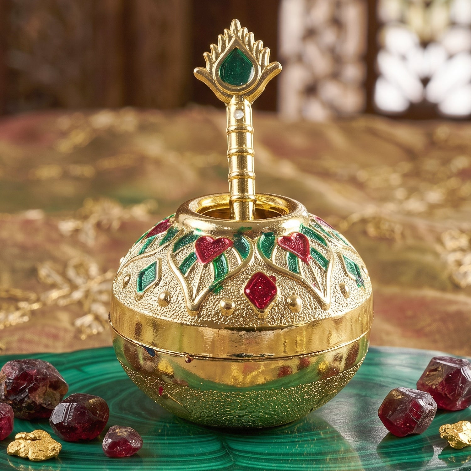 Laddu Gopal Makhan Matki With Spoon Set Decorative Pooja Pot (2 Pc Set)