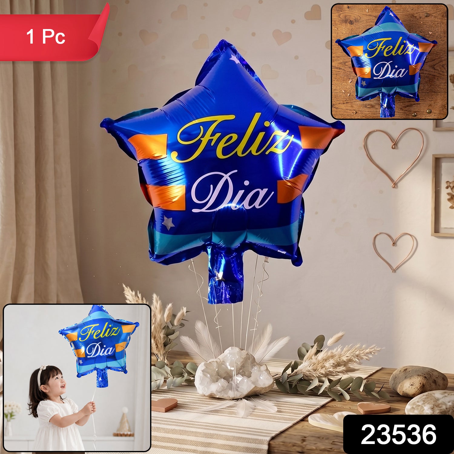 Blue Star Feliz Dia Foil Balloon For Birthday Party Decoration (1 Pc)