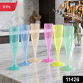 Reusable Plastic Champagne Flutes Wine Glasses Set Assorted Colours (6 Pc Set)