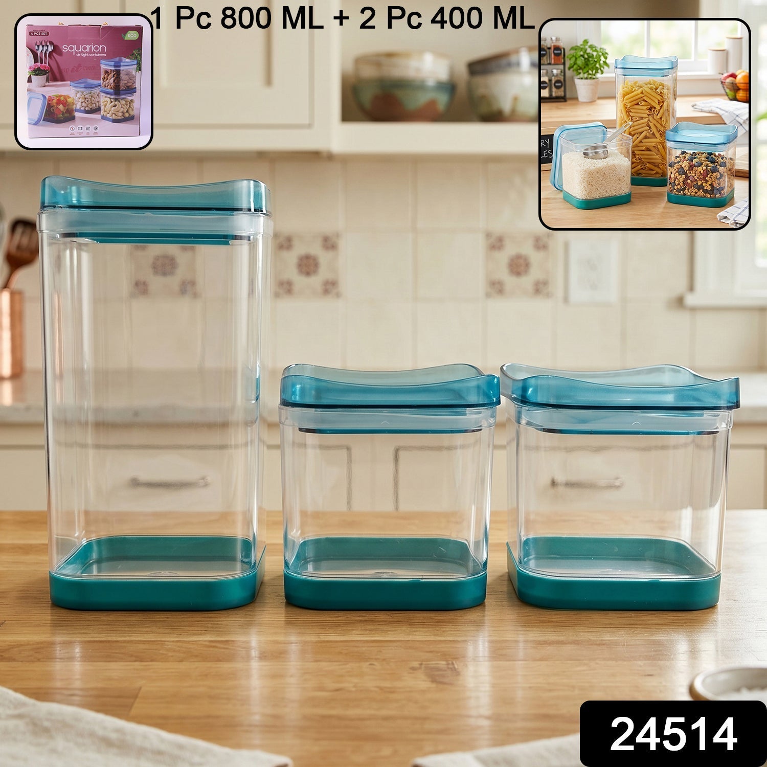 Squarion Airtight Plastic Storage Containers Set For Kitchen Grocery (4 Pc)