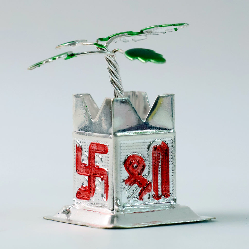 Tulsi Plant Miniature Idol With Mandir Kalash Base - (1 Pc)