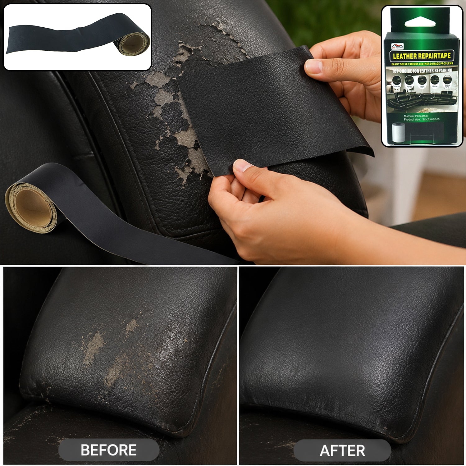 Self Adhesive Leather Repair Patch Tape 3 X 60 Inch For Sofa Car Seat (1 Pc)