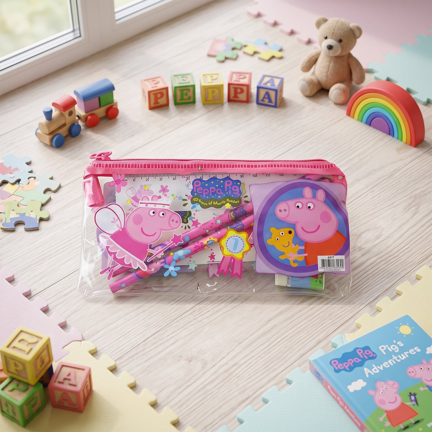 Kids School Stationery Kit With Pencils Eraser Sharpener Ruler Pouch (1 Set)