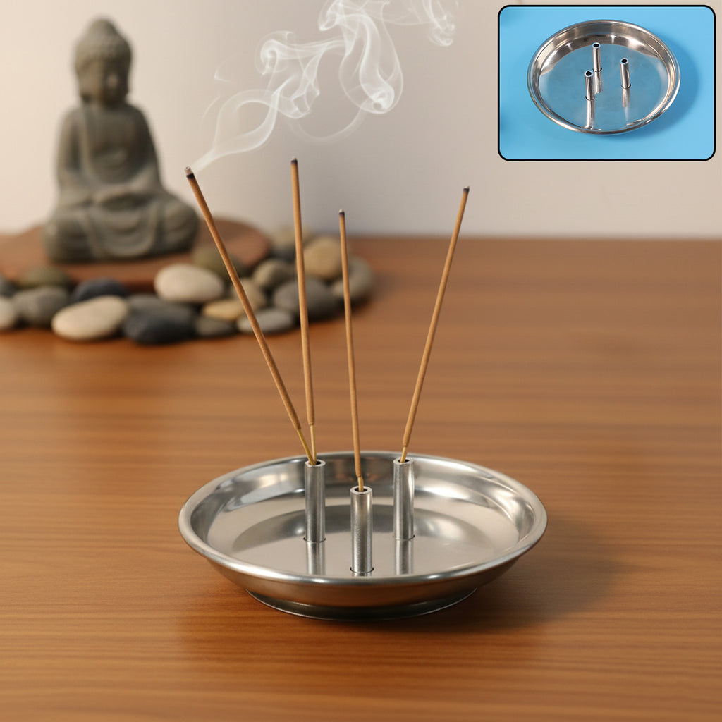 Stainless Steel Lotus Agarbatti Stand With Triple Stick Holder (1 Pc)