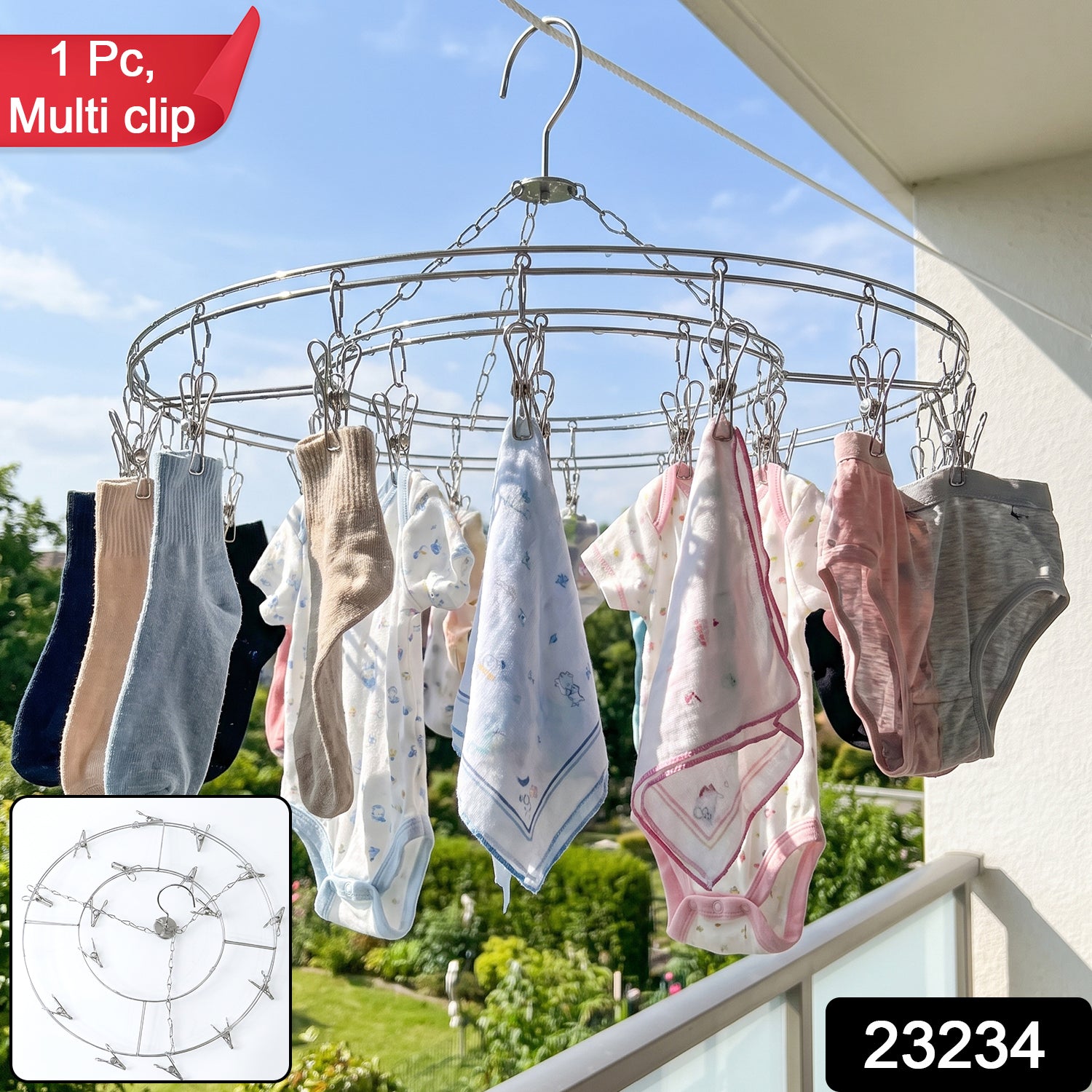 Stainless Steel Round Multi Clip Drying Hanger For Socks And Underwear (1 Pc)