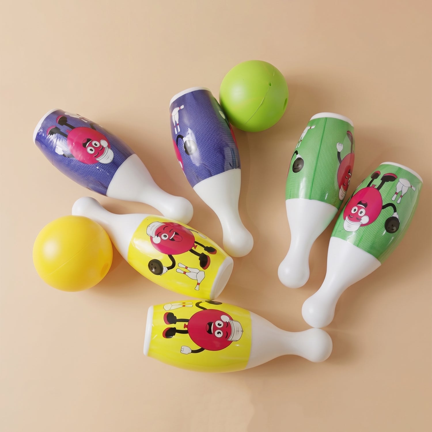 Kids Bowling Set With 6 Colorful Pins And 2 Balls (1 Set)