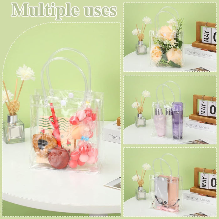 pack of 40pcs Transparent PVC Plastic Bag Goodie Bags With Handle Gift bag, Carry Bags, gift bag, gift for Gifting, Return Gifts, Birthday, Wedding, Party, Festivals, Events(Small)(18 x 15 x 6 cm)