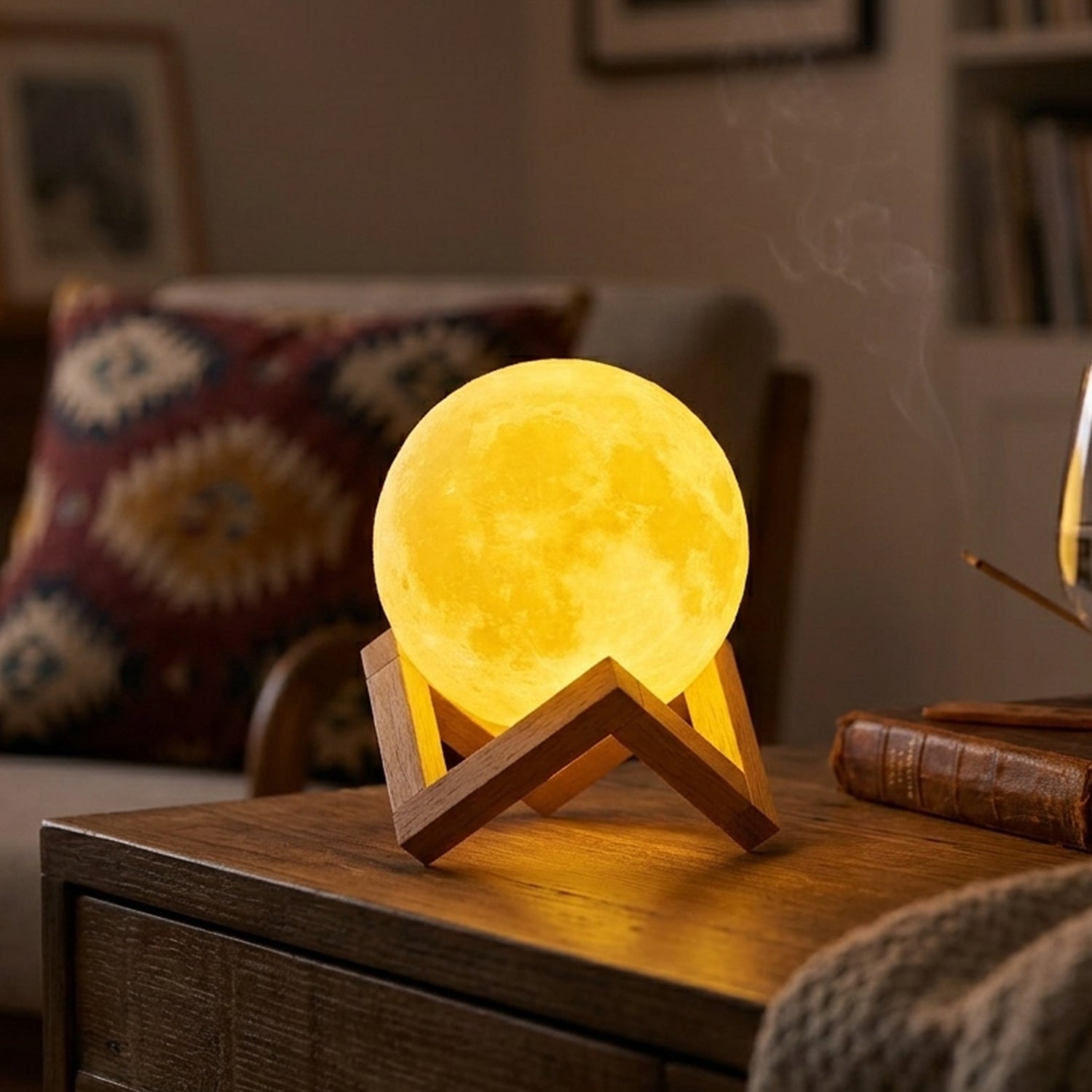 Led Ball Night Lamp With Wooden Stand (1 Pc)