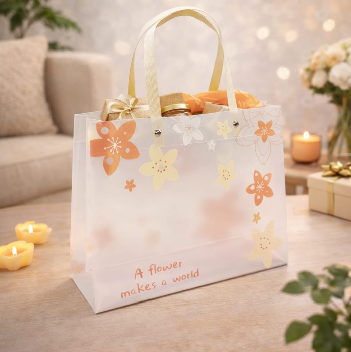 pack of 12pcs Floral PVC Gift Bags 13x10x4 inch (medium )