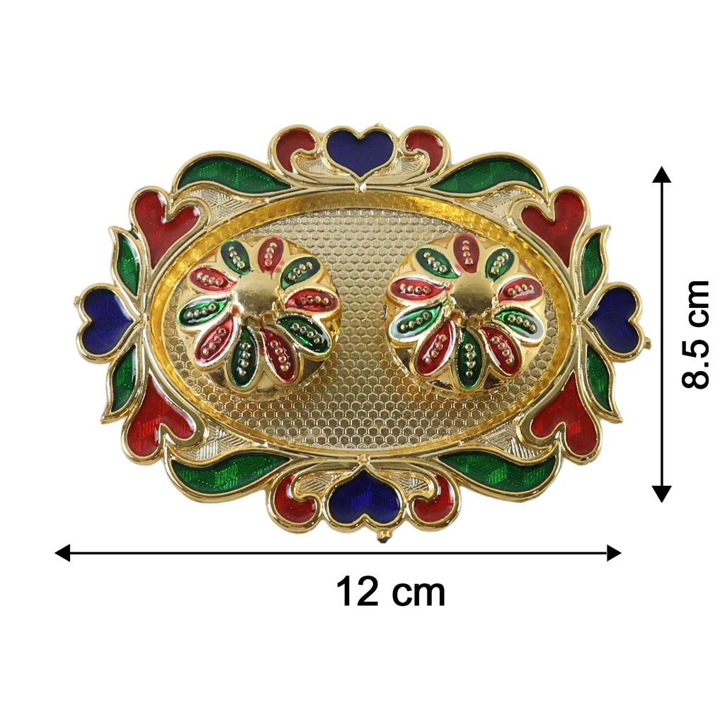 Decorative Kankavati Kumkum Holder Golden Enamel Pooja Thali With Bowls (1 Pc)