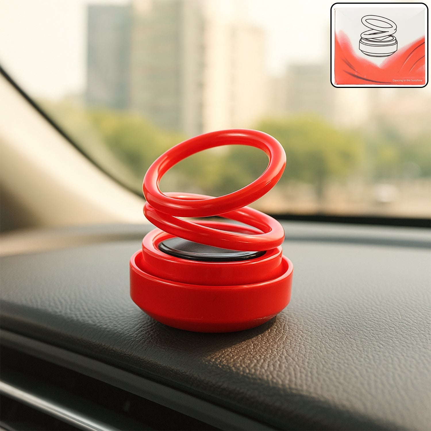 Small solar-powered car aroma diffuser on dashboard