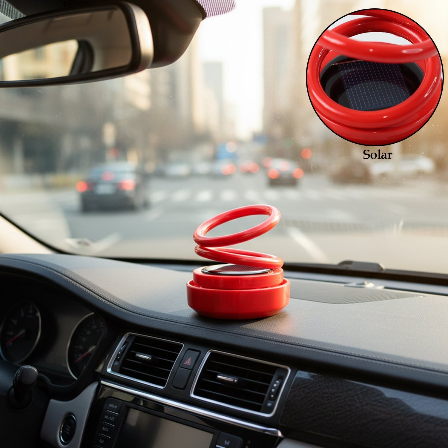 Rotating solar aroma diffuser in car interior