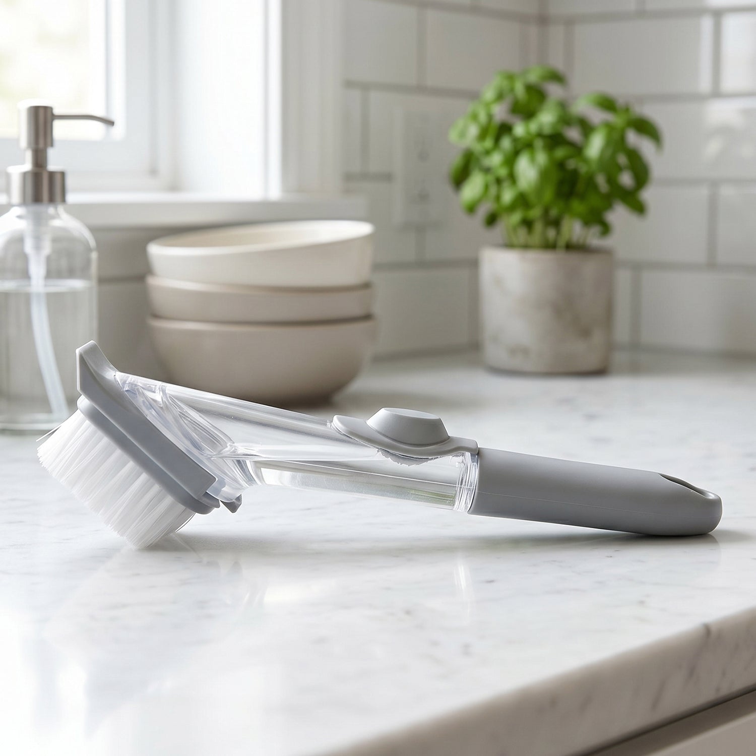 Soap Dispensing Dish Scrub Brush Refillable Kitchen Cleaning Brush (1 Pc)