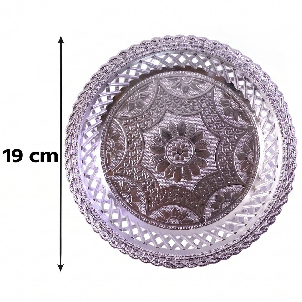 Decorative Silver Serving Tray  Elegant Round Floral Design