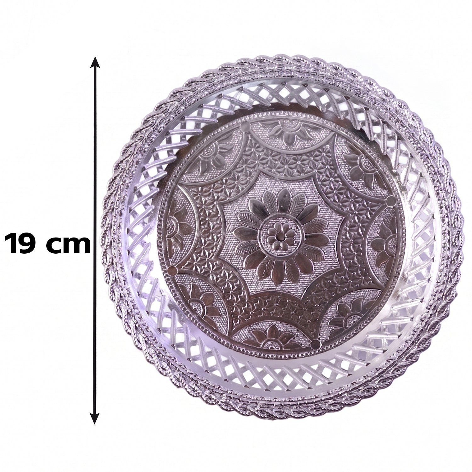 Decorative Silver Serving Tray  Elegant Round Floral Design
