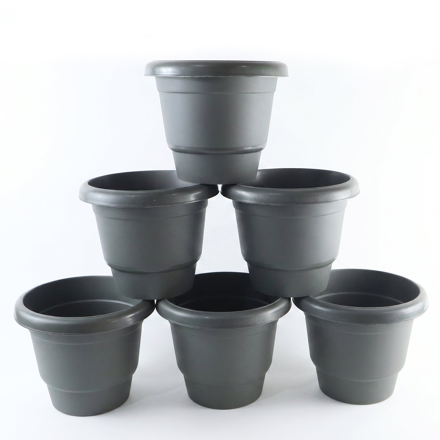 Plastic Round Flower Pot Planter Set Durable Gardening Pots With Rim (6 Pcs Set)