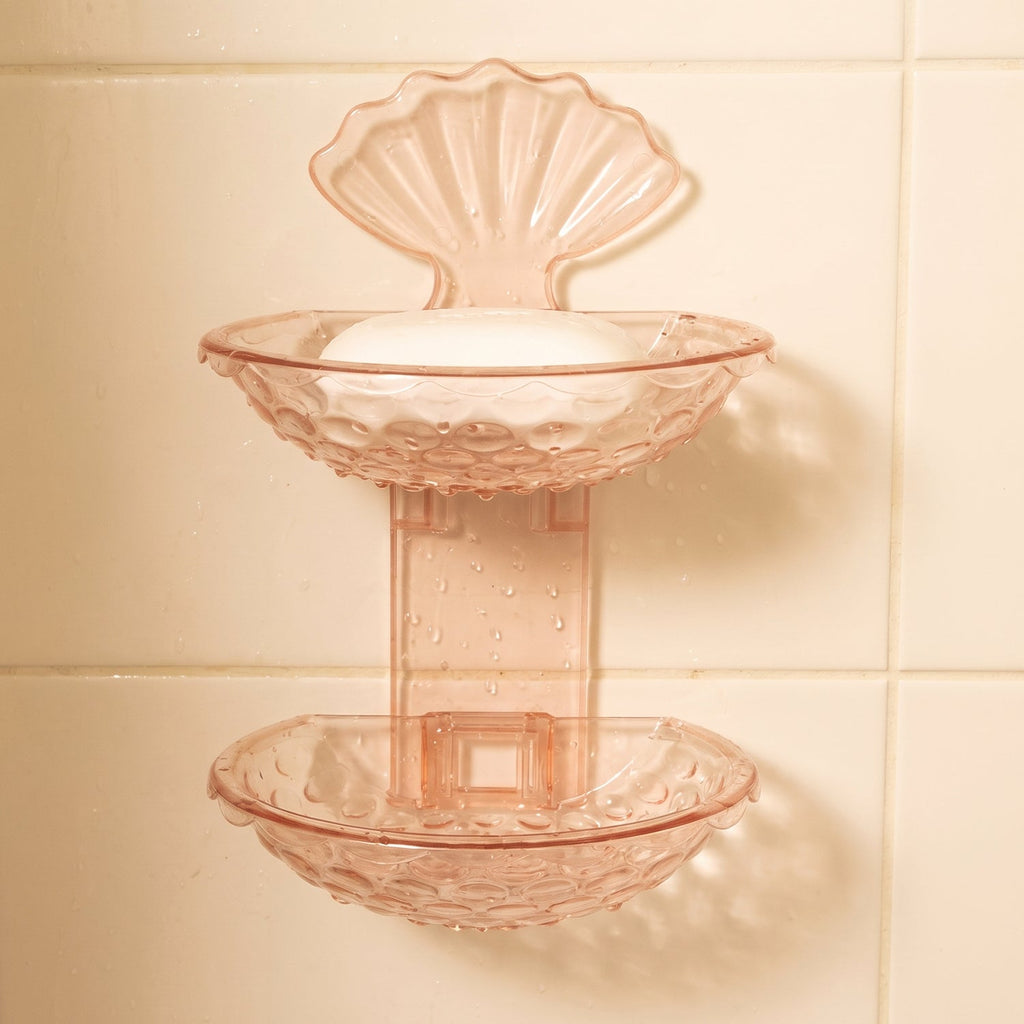 2 In 1 Double Layer Plastic Soap Dish Holder Wall Mounted Self Adhesive (1 Pc)