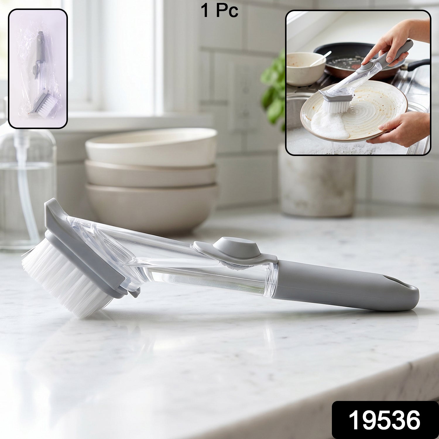 Soap Dispensing Dish Scrub Brush Refillable Kitchen Cleaning Brush (1 Pc)