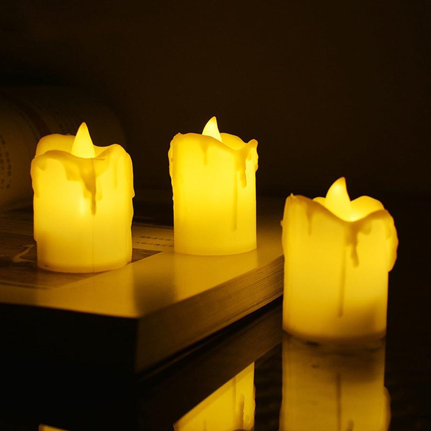 6552 Multicolor Flameless Melted Design Candles For Decoration (Set Of 24pc)