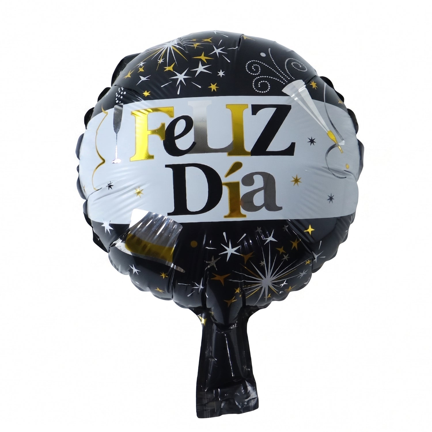 Black Golden Feliz Dia Round Foil Balloon (1 Pc)