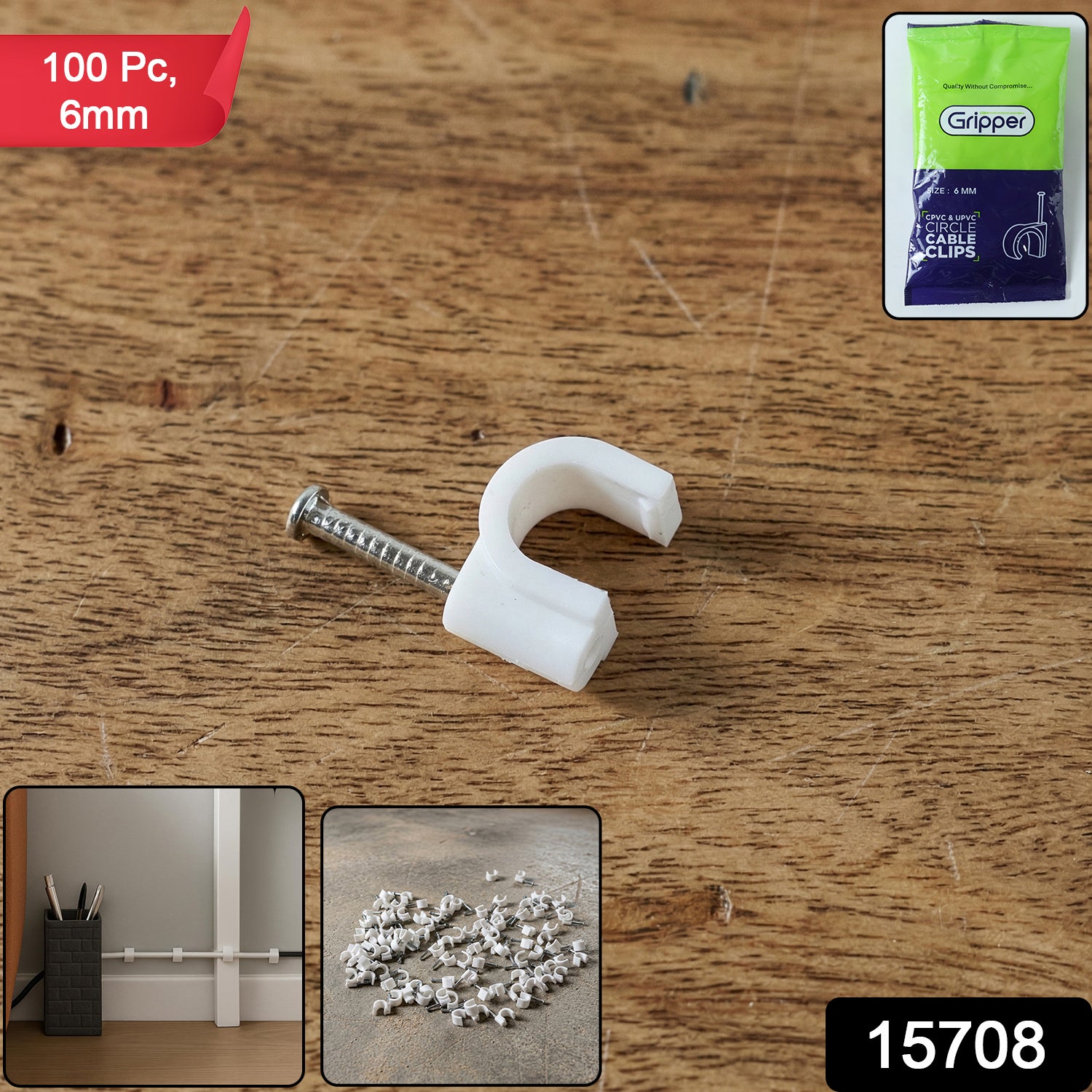 Premium Cable Management Nail Clips For Wire Organization (100 Pc  6mm)